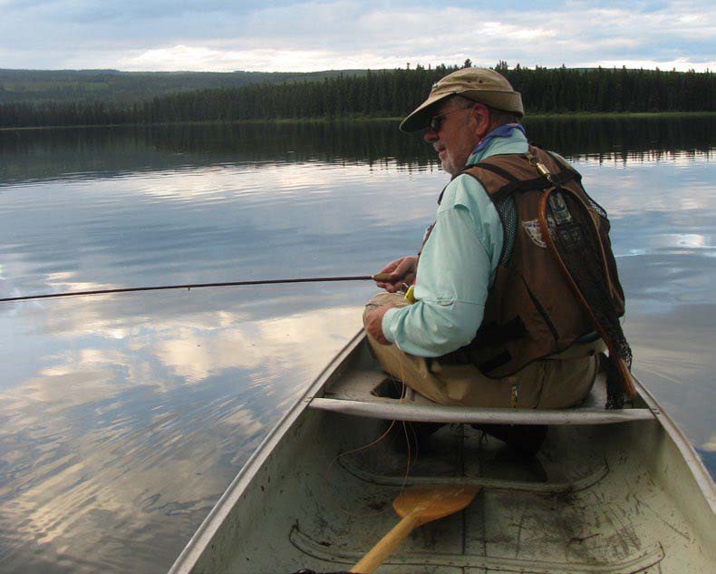 Fly-fishing in a canoe