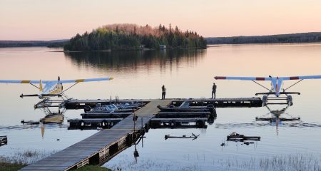 Float planes from Air Ivanhoe at The Chutes camp